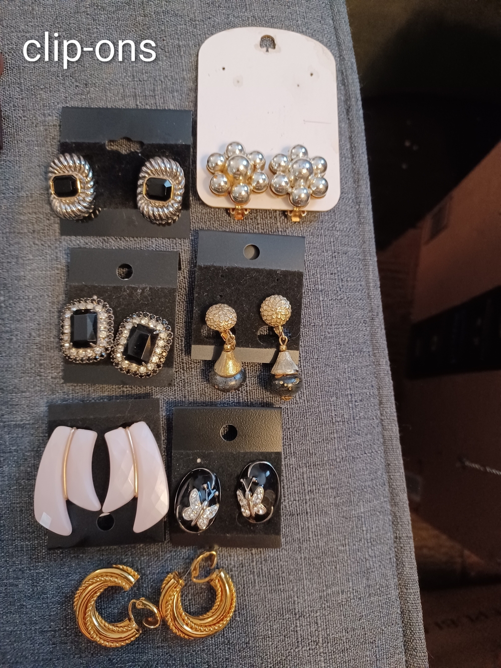 Earrings -- Lot of 7 Clip-on Pairs, Assorted Styles